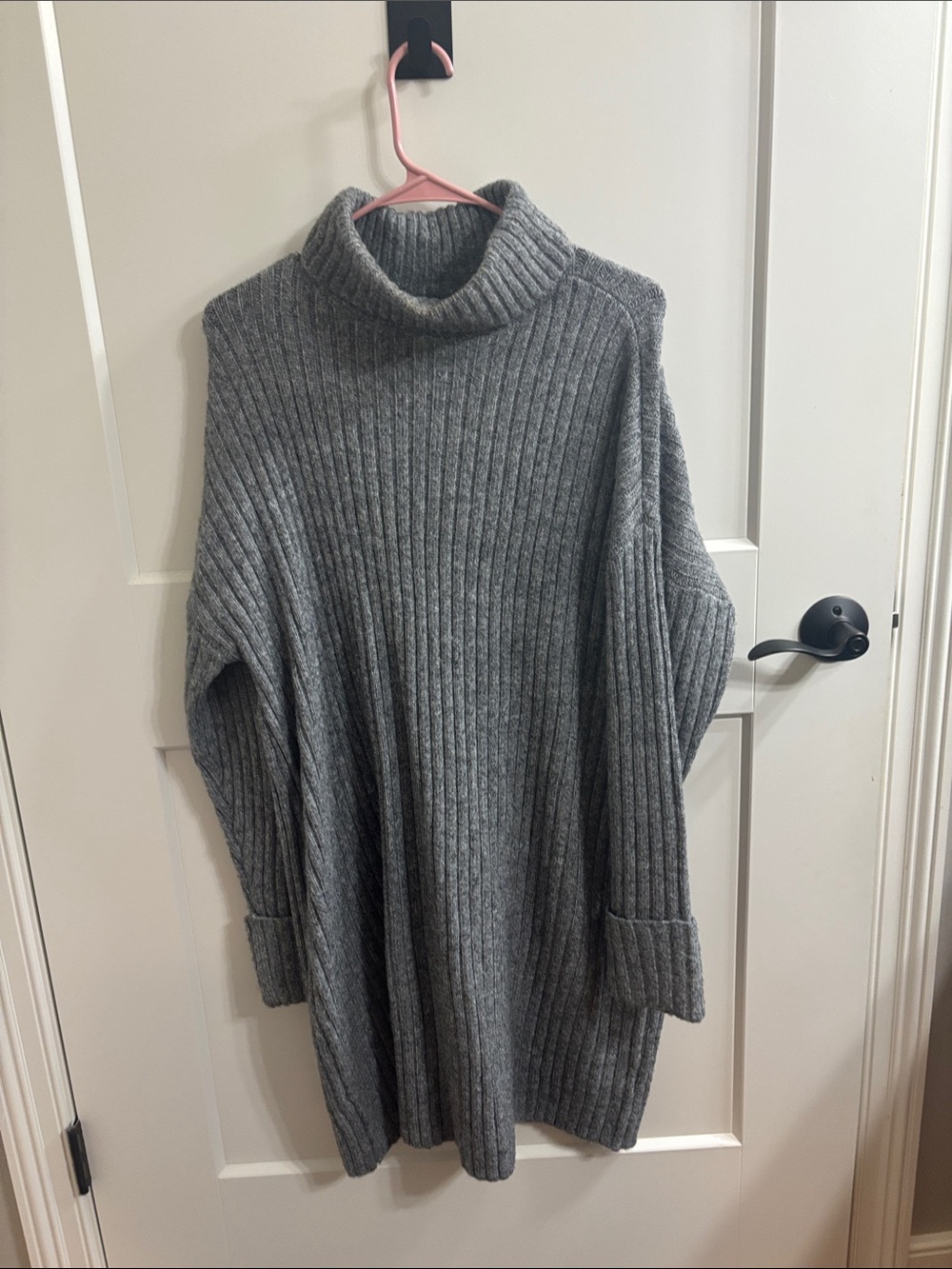 Sonoma Gray Ribbed Turtleneck Sweater Dress